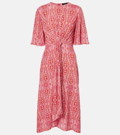 Etro Printed Gathered Midi Dress In Pink