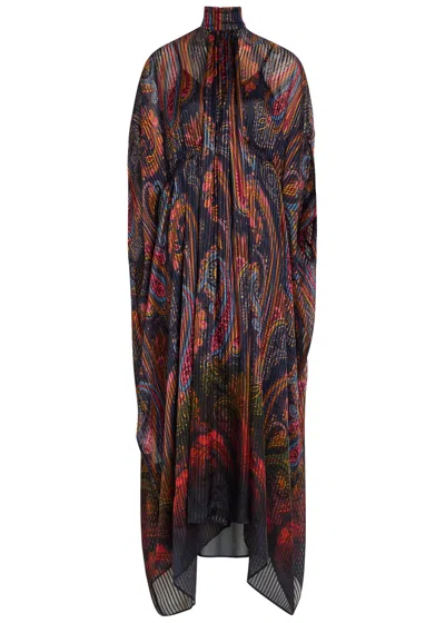 Etro Printed Gathered Silk-chiffon Midi Dress In Multi