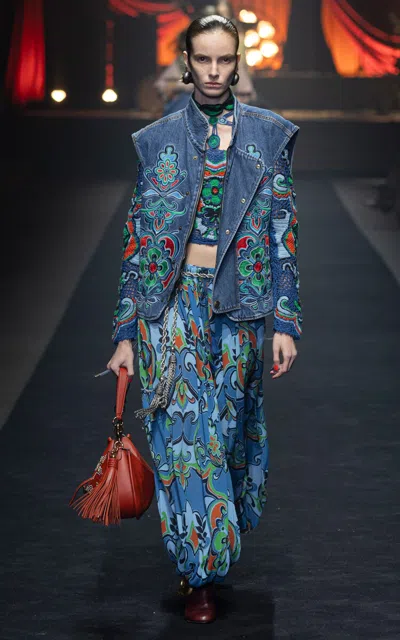 Etro Printed Georgette Balloon Pants In Blue