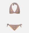 Etro Printed Lycra Triangle Bikini Set In Print On Pale Blue Base
