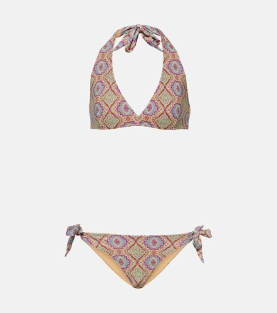 Etro Printed Lycra Triangle Bikini Set In Multi Lilac