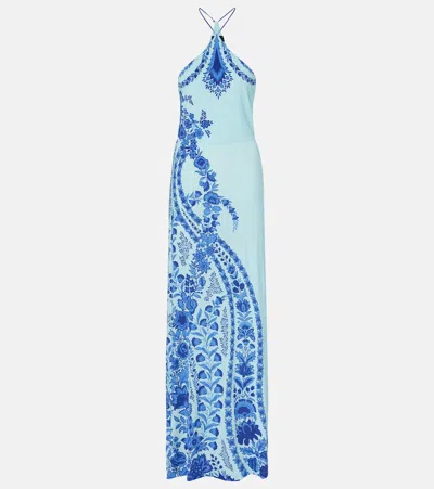 Etro Printed Halterneck Maxi Dress In Blue
