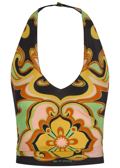 Etro Printed Halterneck Silk Top In Multi