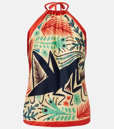Etro Triangle Floral-print Silk-twill Top In Multi