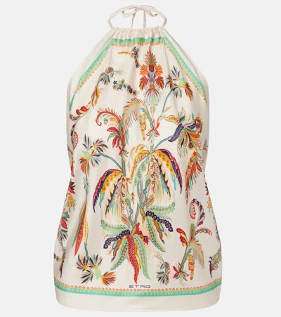 Etro Triangle Floral-print Silk-twill Top In Multi