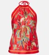 Etro Silk Top With Halterneck And Paisley Foliage Motif In Multi