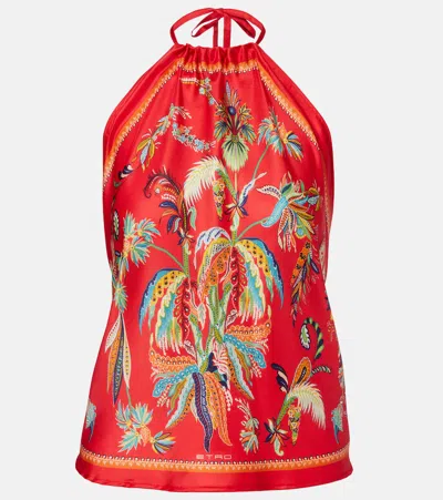 Etro Printed Halterneck Silk Twill Top In Multi