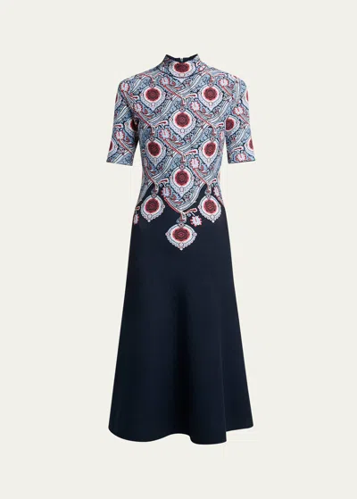 Etro Printed High-neck Knit Midi Dress In Blue 3