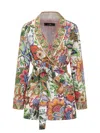 Etro Floral Silk Twill Belted Blazer In Fdo Bianco