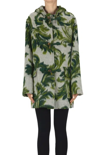 Etro Printed Jacquard Fabric Montgomery Coat In Green