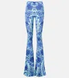 Etro Printed Jersey Flared Leggings In Blue