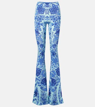 Etro Printed Jersey Flared Leggings In Blue