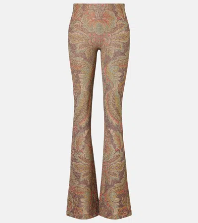 Etro Printed Jersey Flared Pants In Black