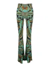 Etro Multicolor Trousers With All-over Paisley Print In Viscose Blend Woman In Green