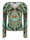 Etro Floral Print Bell Sleeve T Shirt In Multi