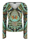Etro Floral Print Bell Sleeve T Shirt In Multi