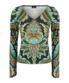 Etro Floral Print Bell Sleeve T Shirt In Multi