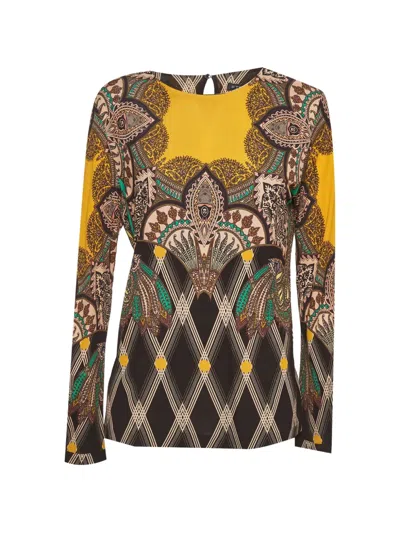 Pre-owned Etro Printed Jersey Top In Yellow