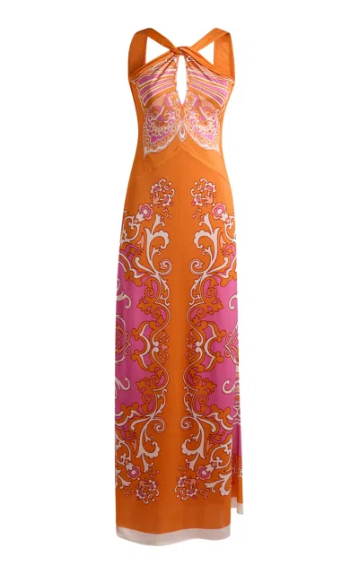 Etro Printed Keyhol Maxi Dress In Orange