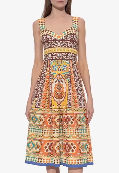 Etro Pleated Printed Cotton-poplin Midi Dress In Yellow
