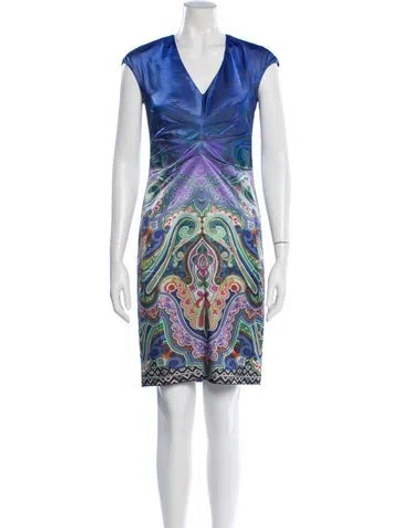 Pre-owned Etro Printed Knee-length Dress In Blue