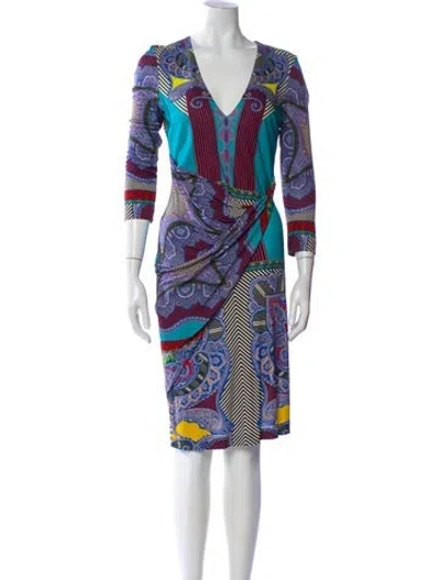 Pre-owned Etro Printed Knee-length Dress In Blue