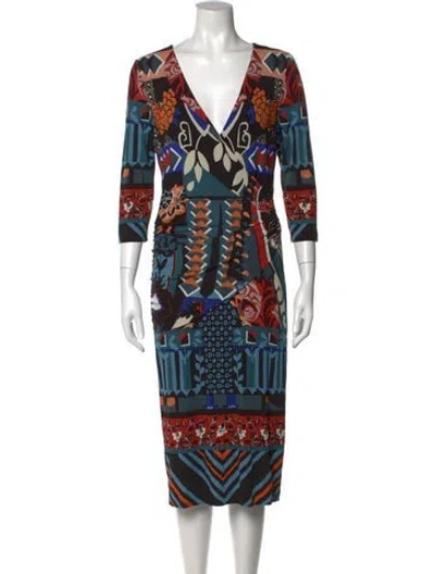 Pre-owned Etro Printed Knee-length Dress In Blue