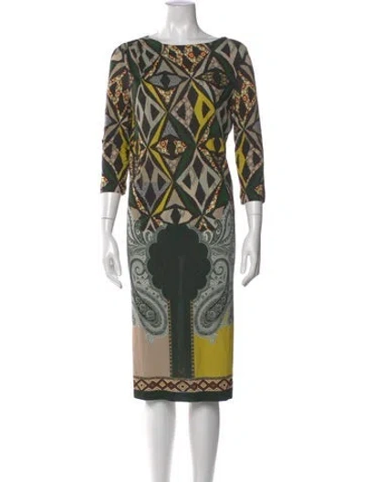 Pre-owned Etro Printed Knee-length Dress In Green