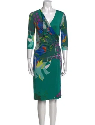 Pre-owned Etro Printed Knee-length Dress In Green