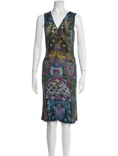 Pre-owned Etro Printed Knee-length Dress In Green