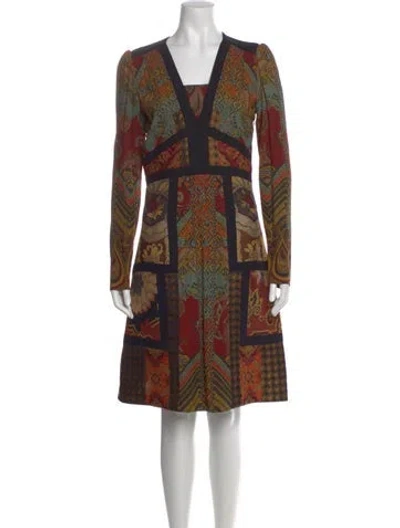 Pre-owned Etro Printed Knee-length Dress In Orange