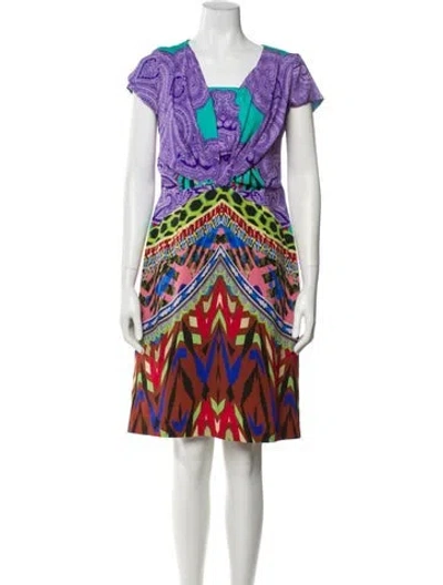 Pre-owned Etro Printed Knee-length Dress In Purple