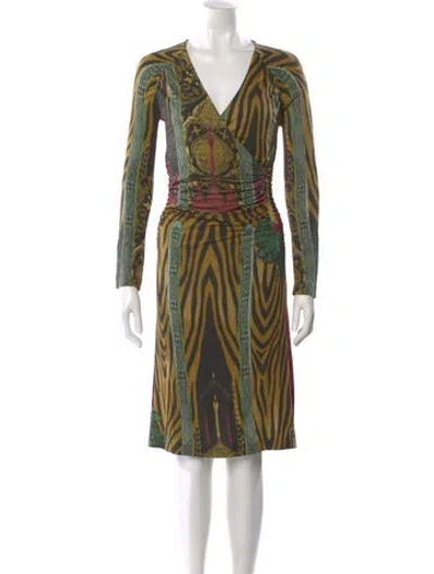 Pre-owned Etro Printed Knee-length Dress In Yellow