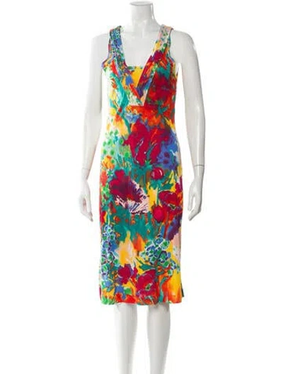 Pre-owned Etro Printed Knee-length Dress In Yellow
