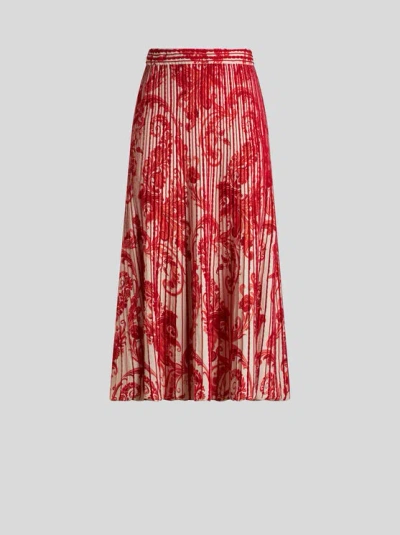 Etro , Printed Knit Midi Skirt, Woman, Red, Size 40
