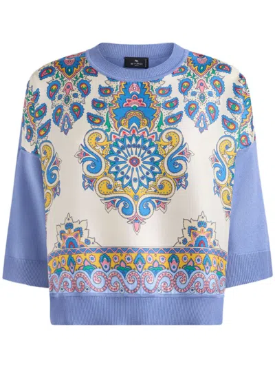 Etro Printed Knit T-shirt In Purple