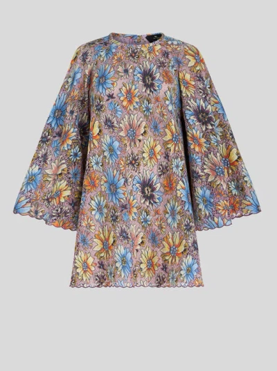 Etro Printed Lace Mini Dress In Light Blue
