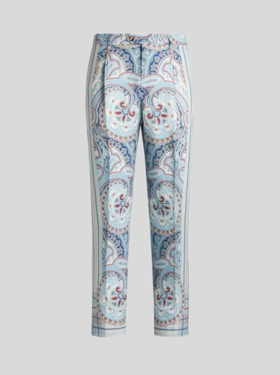 ETRO , PRINTED LINEN-BLEND TROUSERS, MAN, WHITE, SIZE 48