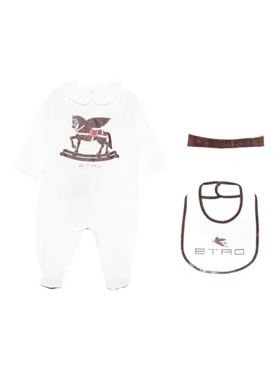 Etro Printed-logo Cotton Baby Gift Set (set Of Three) In White