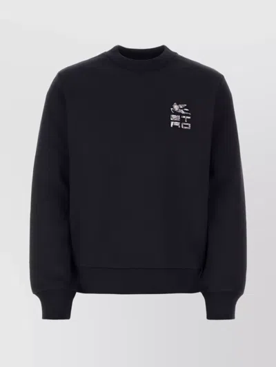 Etro Printed Logo Cotton Sweater In Black