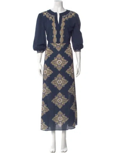 Pre-owned Etro Printed Long Dress In Blue