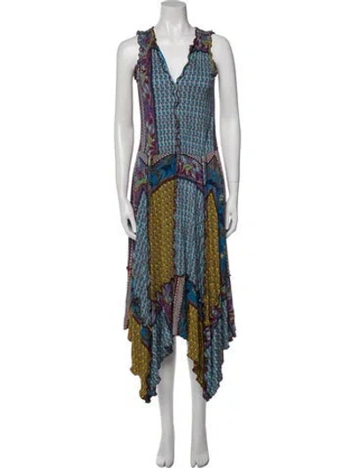 Pre-owned Etro Printed Long Dress In Blue
