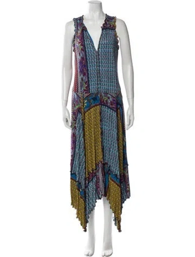 Pre-owned Etro Printed Long Dress In Blue