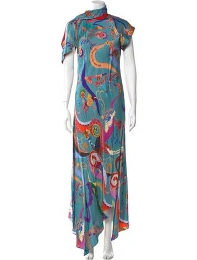 Pre-owned Etro Printed Long Dress In Blue
