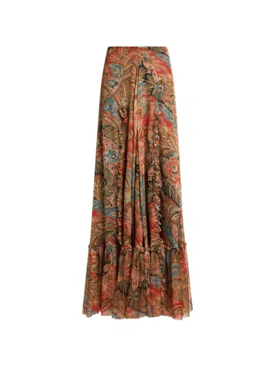 Etro Paisley Print Ruffle Silk Chiffon Maxi Skirt In Multi