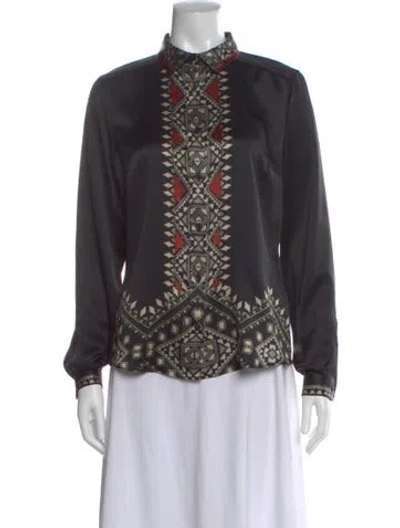 Pre-owned Etro Printed Long Sleeve Blouse In Black