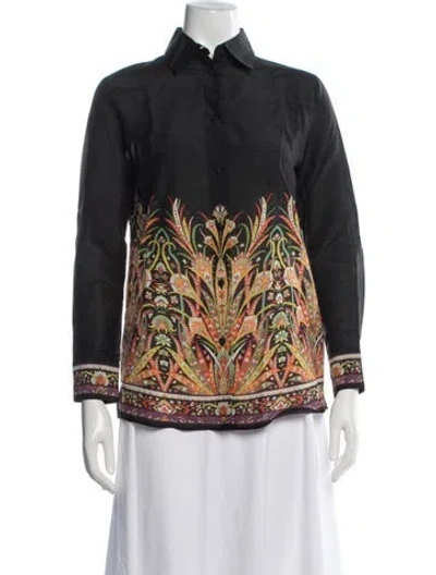Pre-owned Etro Printed Long Sleeve Blouse In Black