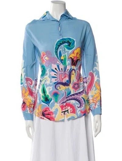 Pre-owned Etro Printed Long Sleeve Blouse In Blue
