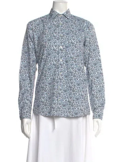 Pre-owned Etro Printed Long Sleeve Blouse In Blue