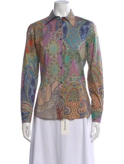 Pre-owned Etro Printed Long Sleeve Blouse In Blue